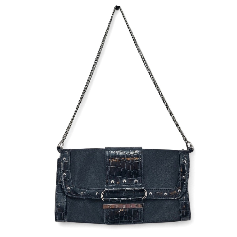 Guess Shoulder Bag Black Croc Embossed Chain Strap Purse with Dust Bag - Picture 3 of 5